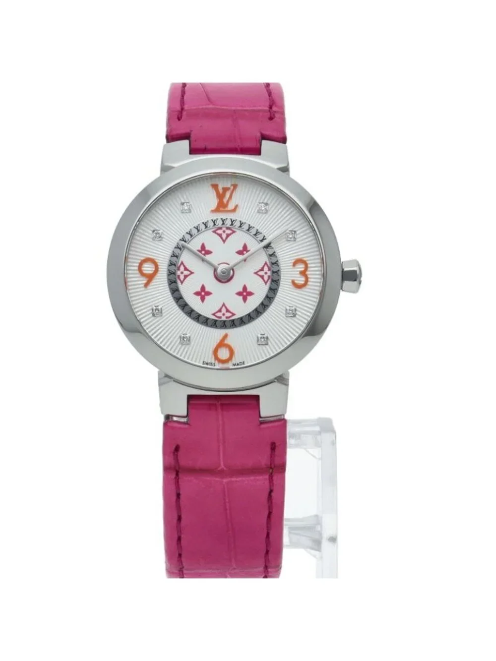 Louis Vuitton Tambour Slim PM Watch 28 Diamond Fuchsia &orange